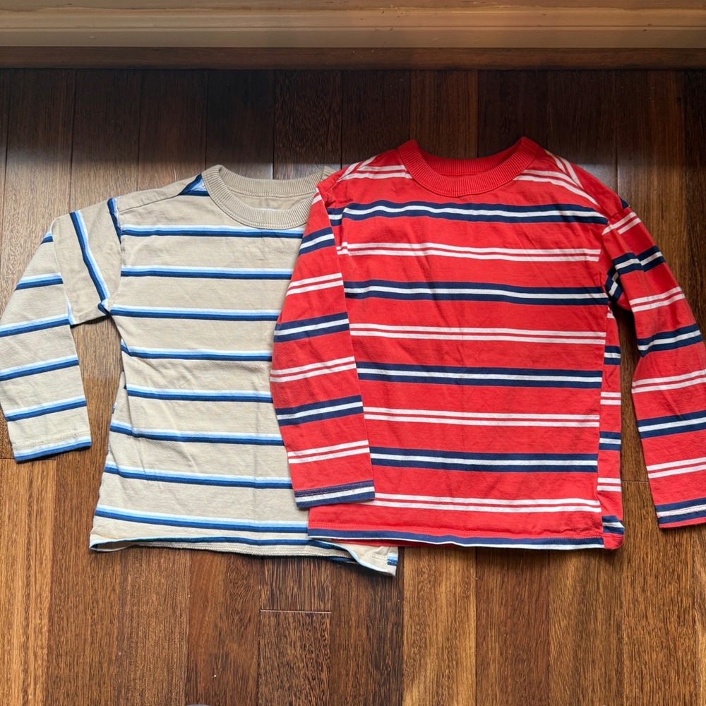 H&M Striped Kids Long Sleeve Shirts - Red and Beige Size 5/6T